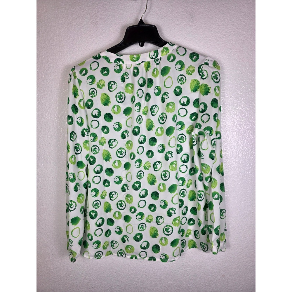 Belle by Kim Gravel Green White Abstract Circle Print Split V-Neck Blouse M - Picture 2 of 6